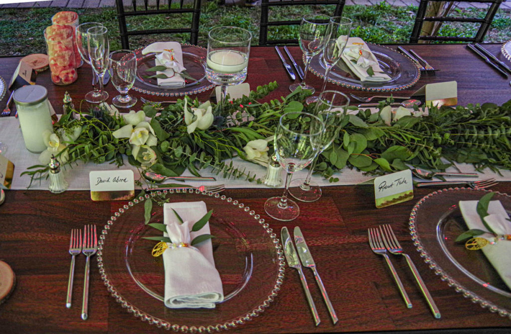 garden wedding orchids and eucalyptus garland